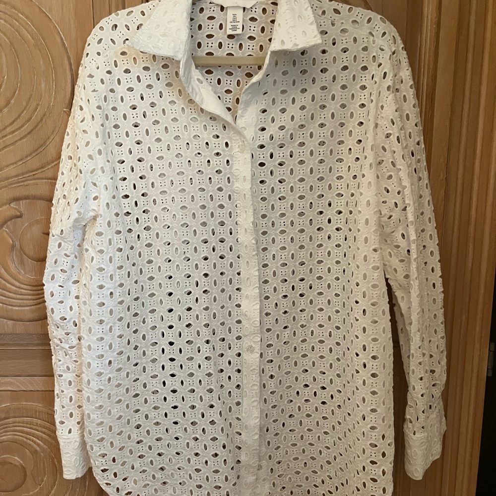 White H&M Eyelet Button-Up Shirt